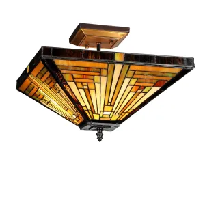 INNES Tiffany-style 2 Light Mission Semi-flush Ceiling Fixture 14" Shade