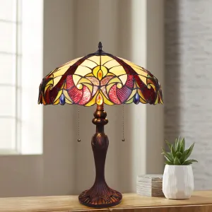 ADIA Victorian Tiffany-Style Dark Bronze 2 Light Table Lamp 18" Wide