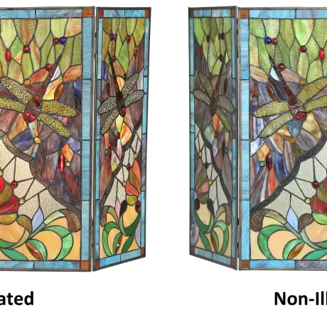 ANISOPTERA PURITY Tiffany-glass 3pcs Folding Dragonfly Fireplace Screen 44" Wide