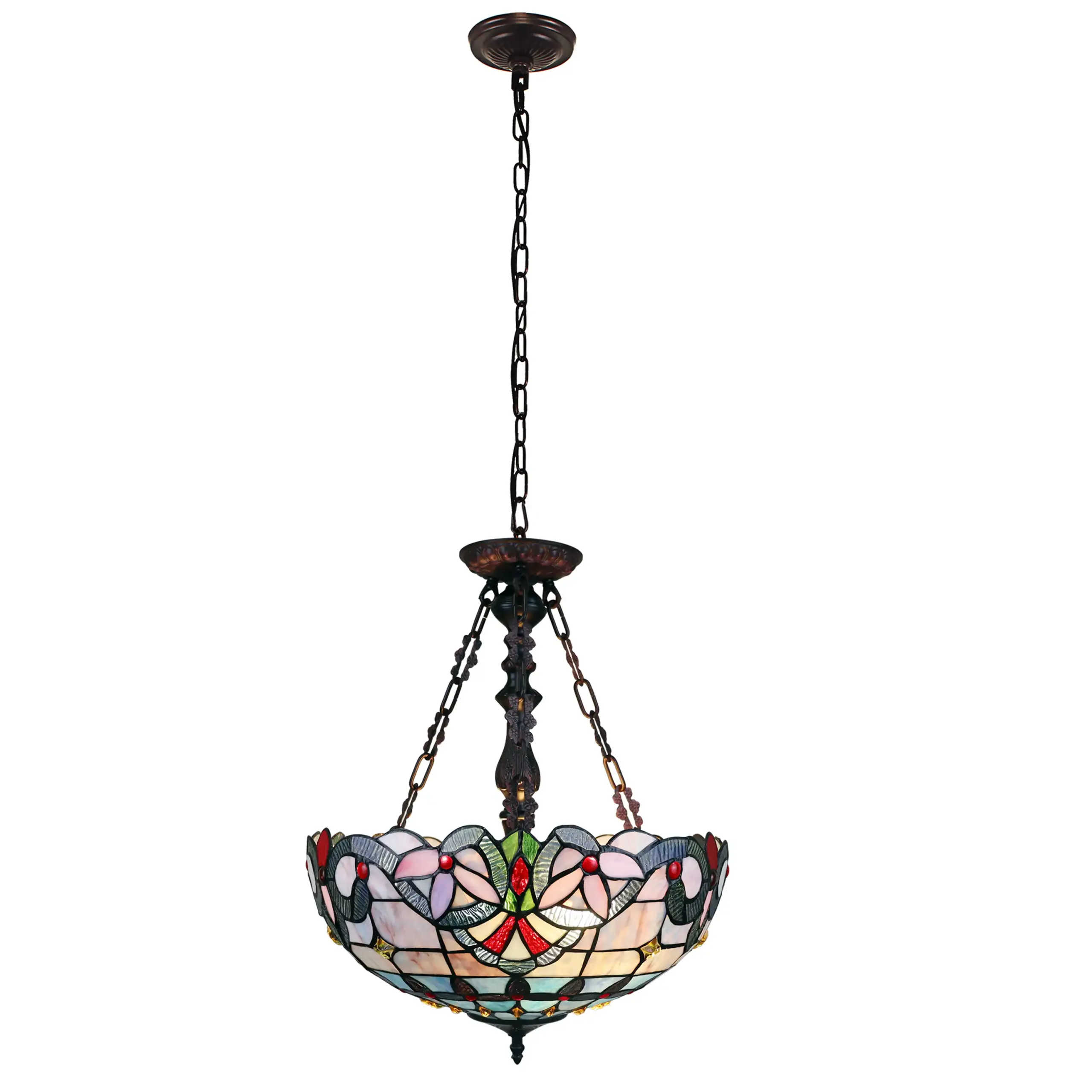 GRENVILLE Victorian Tiffany-Style Dark Bronze 2 Light Inverted Ceiling Pendant 18" Wide