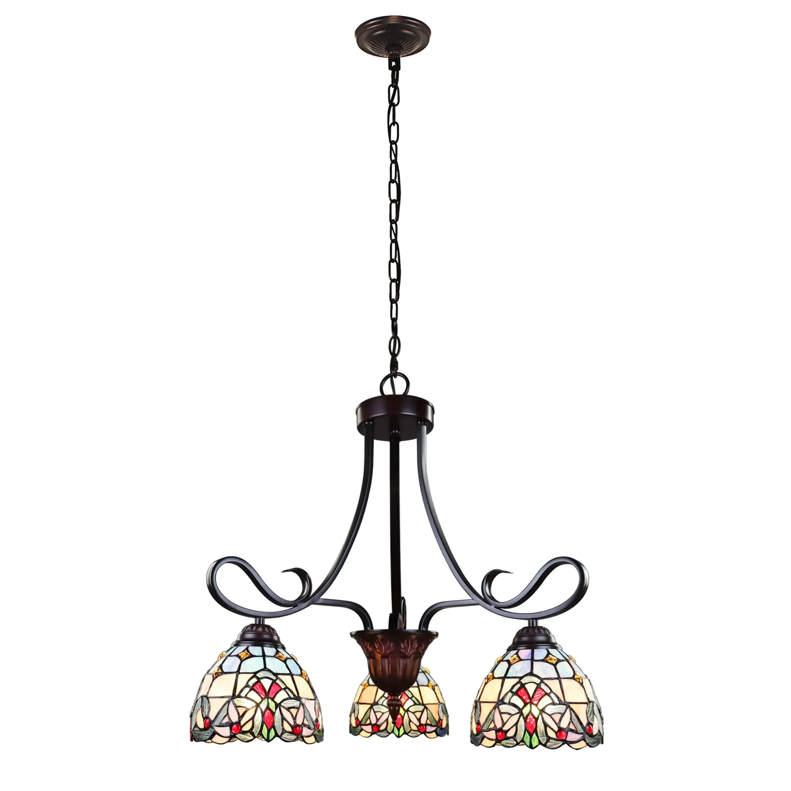 GRENVILLE Tiffany-Style Blackish Bronze 3-Light Victorian Mini-Chandelier 25" Wide
