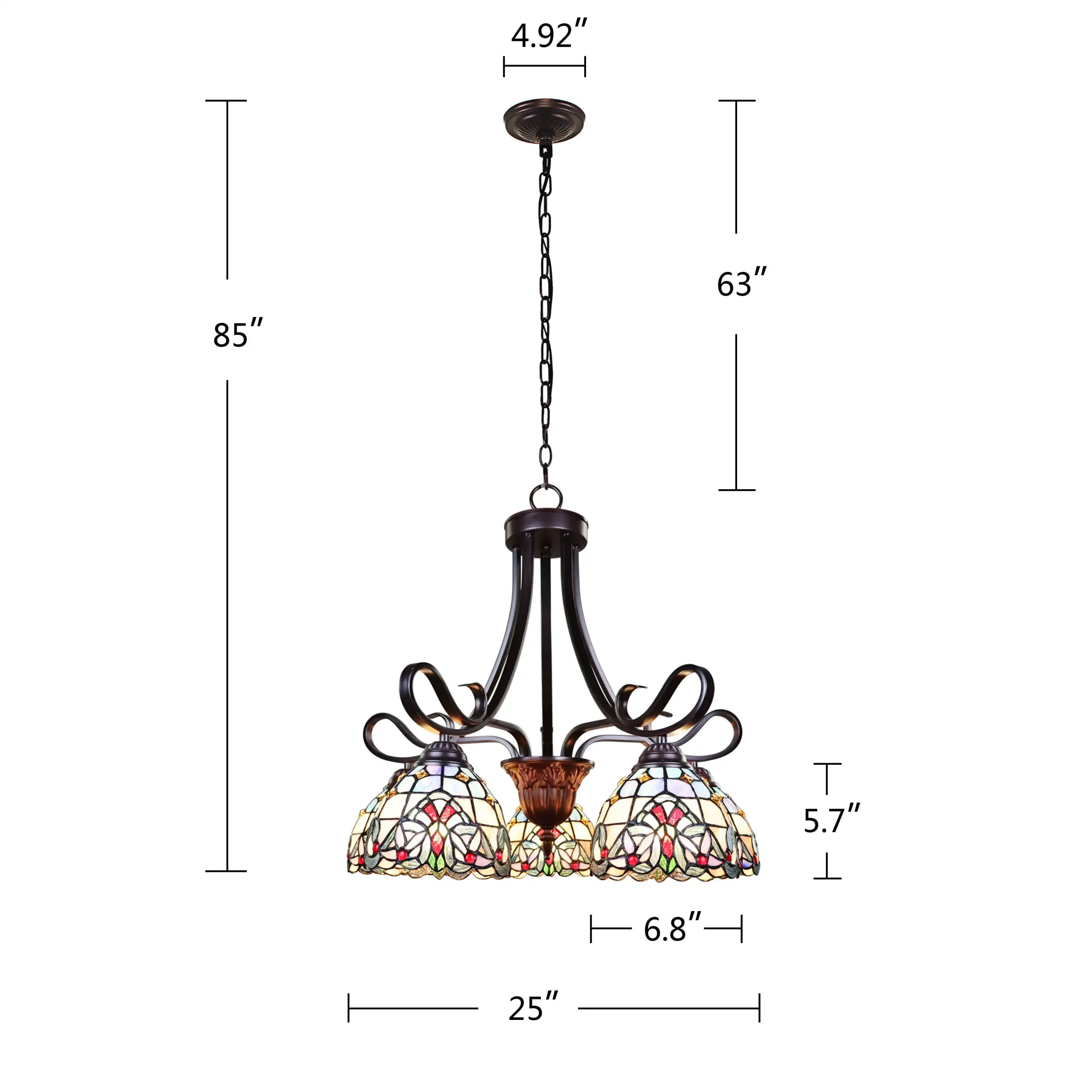GRENVILLE Victorian Tiffany-Style Dark Bronze 5 Light Chandelier 25" Wide