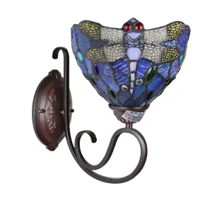SUNNIVA Dragonfly Tiffany-Style Dark Bronze 1 Light Wall Sconce 8" Wide