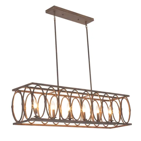 INDIGO Farmhouse 6 Light Antique Wood Finish Ceiling Pendant 48" Wide