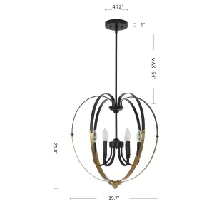 WINONA Transitional 6 Light Matt Black/Antique Brass Finish Hanging Ceiling Pendant 20" Wide